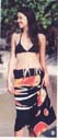 Wholesale fashion clothing exchange agent supplies Black rayon summer wear sarong skirt with orange design and matching bikini bra