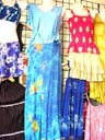 Female shopping wholesale distributor imports Beautiful blue summer outfit with yellow designed sarong style skirt and matching top with gold plated hoop belt