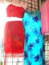 Fashion apparel womens wholesale factory distributes Red summer fashion outfit with print sarong style skirt and elastic crinkle top 
