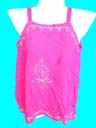 B2B trade outsourcing agent supplies womens beach wear apparel. Hot pink summer tank top shirt with embroidered design on front, hem, and around top 