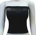 Apparel accessory wholesale manufacturer distributes Womens black, strapless crop top with mesh design at top