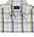 Express wholesale clothing export agent supplies mens garments. Blue, green, and white mens button up, stripped shirt