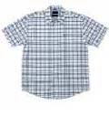Shop from wholesale clothing manufacturing supplier. Gray and white short sleeved, button up shirt in plaid design for men