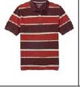 Clothing manufacturer exports wholesale fashions. Mens polo shirt in brown and red striped design