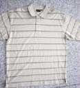 Distribution factory supplies mens clothing garments. Golf style shirt in striped white and gray for men