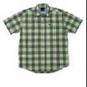 Export dealer supplies online wholesale clothing and accessories. Plaid style light and dark green button up, short sleeved shirt for men