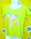 Custom wholesale clothing factory manufactures Lime green womens t-shirt with butterfly design in blue and pink colors