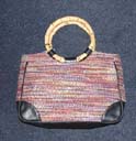 Purse accessory wholesale factory outlet exports Multi colored knitted style handbag with imitation leather corners and bamboo hoop handle
