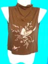 Designer clothing wholesale outlet supplier distributes Classy women sleeveless shirt with butterfly motif on brown colored fabric