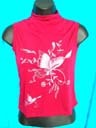 Womens design apparel wholesale market supplies Turtle neck style womens sleeveless shirt in red with white butterfly design