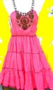 Exotic fashion apparel distribution supplier. Hot pink spanish style womens dress with beaded design on chest and brown bead straps