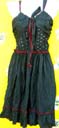 Designer womens apparel distributor imports Sexy beaded bodice dress in black with red stitched waist, lace up tie and v-neck style top