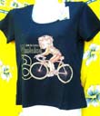 Designer apparel wholesale outlet supply. Bicycle designed ladies shirt in black