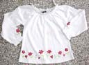 Childrens quality clothing manufacturer supplies White, long sleeved kids shirt with red flower and heart embroidery along hem